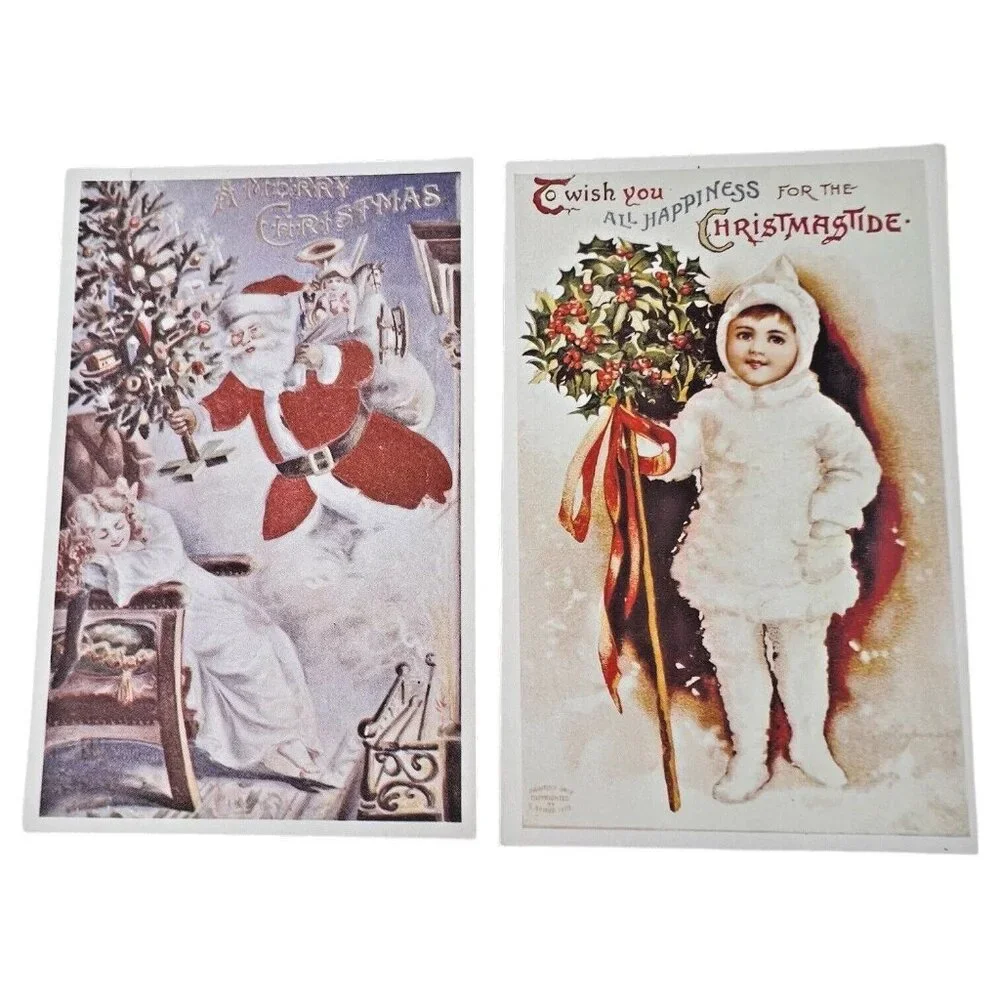 Retro Christmas Postcard Set of 16‎ Santa Claus & Holiday Scenes Vintage Style